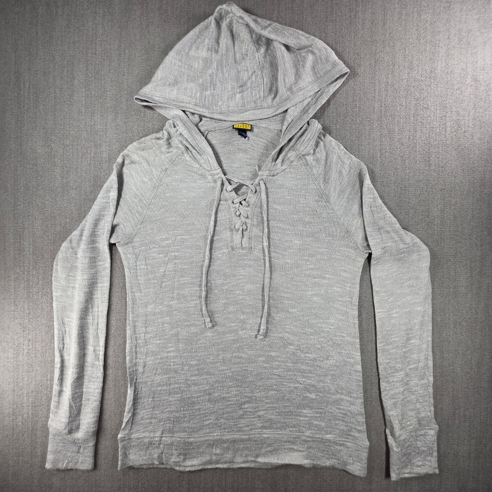 Prince‎ & Fox Hoodie Women Medium Gray Lace Up Marled Knit Pullover Sweater